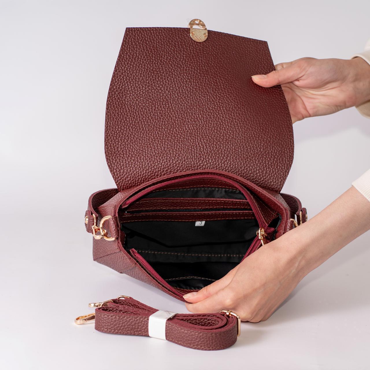 Сумка женская кросс-боди XENIA № 44-24 из эко-кожи Бордовый - фото 4