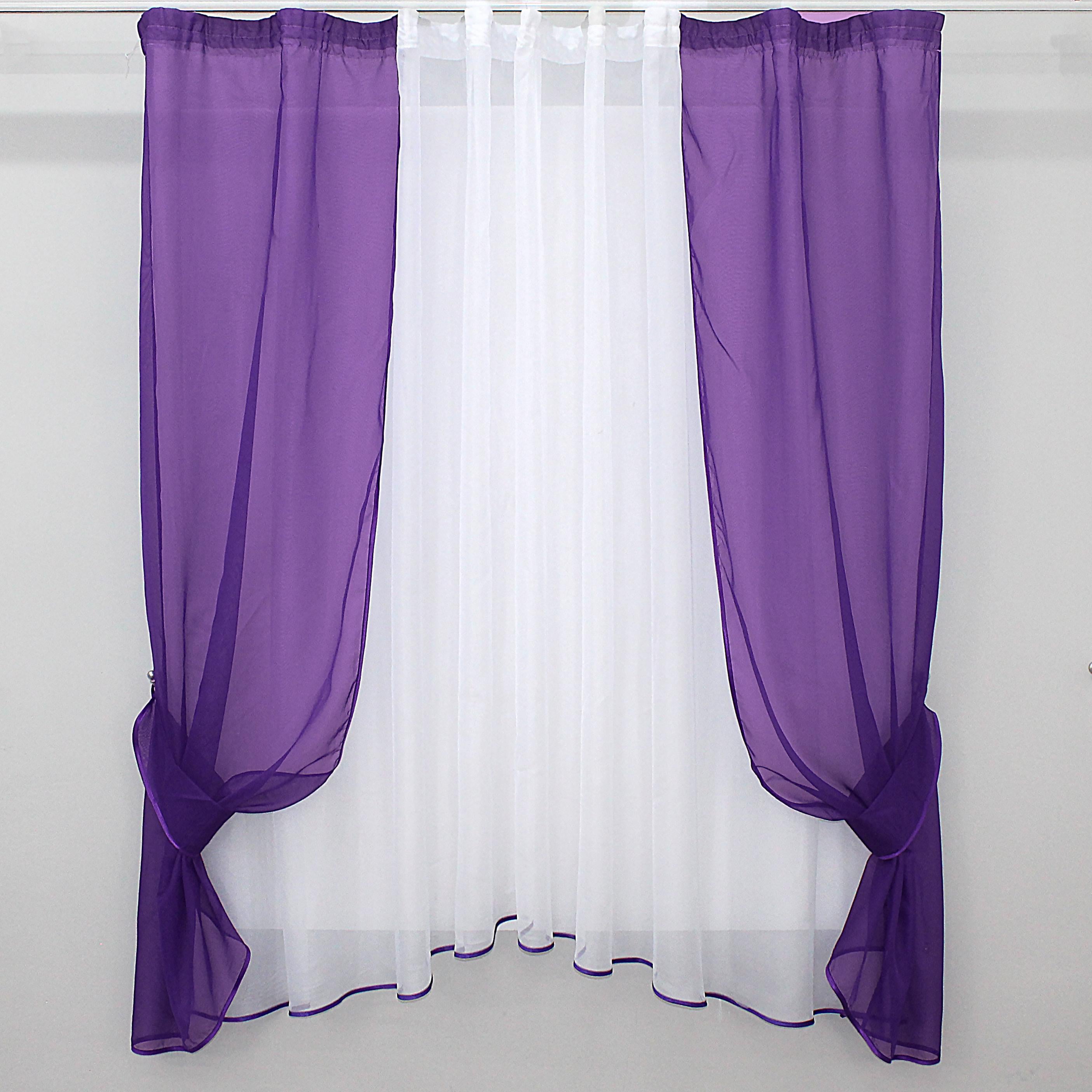 Тюль и Шторы с подвязками VR-Textil № 051к 280х170 см Фиолетовый/Белый (50-078) Тюль и Шторы с подвязками VR-Textil № 051к 280х170 см Фиолетовый/Белый (50-078)