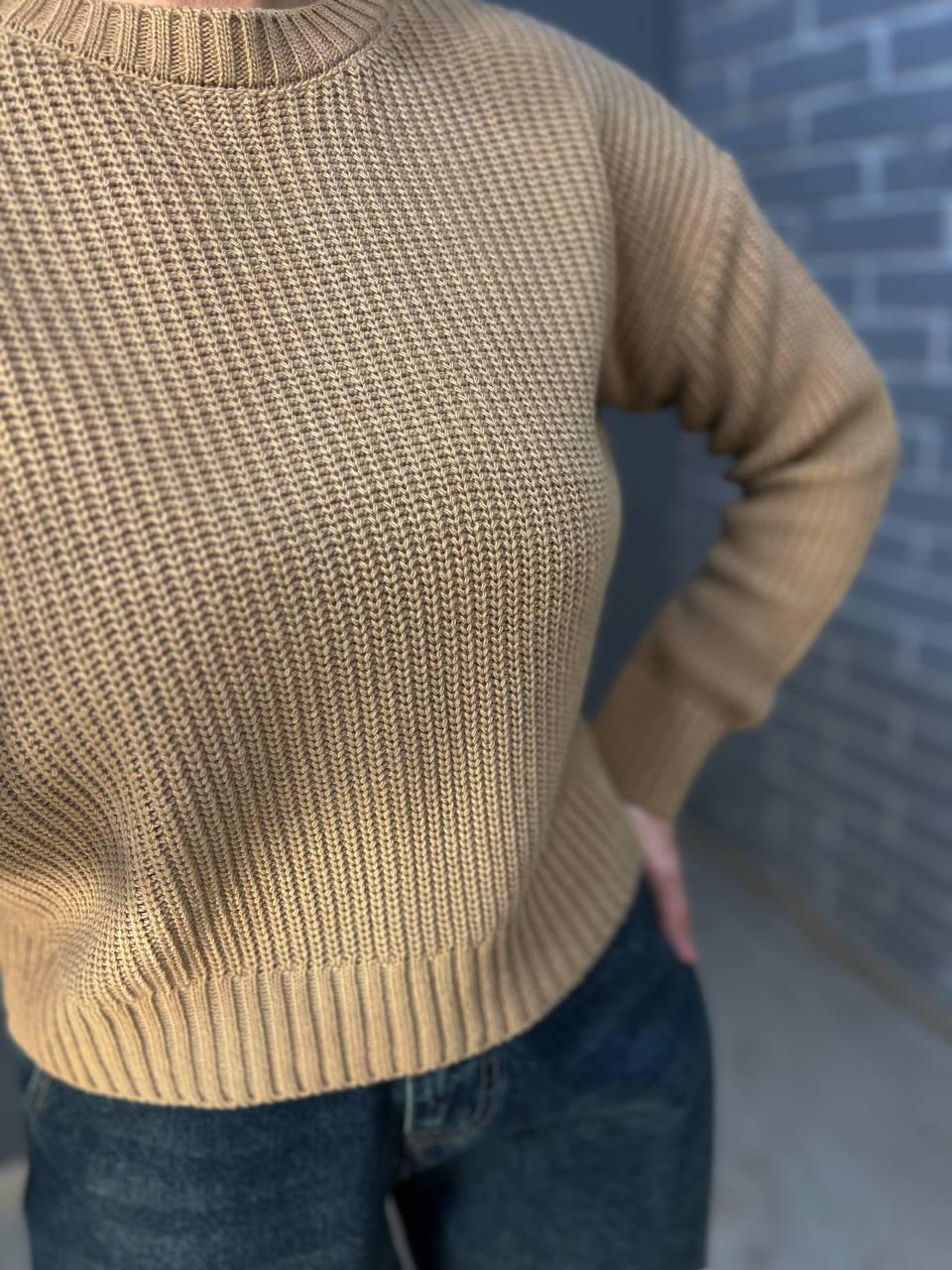 Свитер женский MIX RAY 6716 простой короткий базовый однотонный OS Бежевый (1234) - фото 4