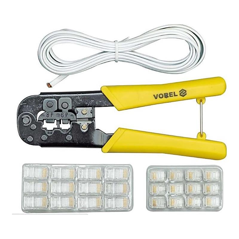 Кліщі для обтиску RJ11 RJ45 Vorel і набір конекторів 24 шт. (45503)