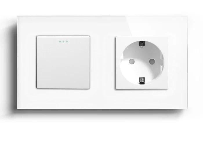 Выключатель с розеткой LUXION 16А 230В с заземлением/защитными шторками стекло Белый