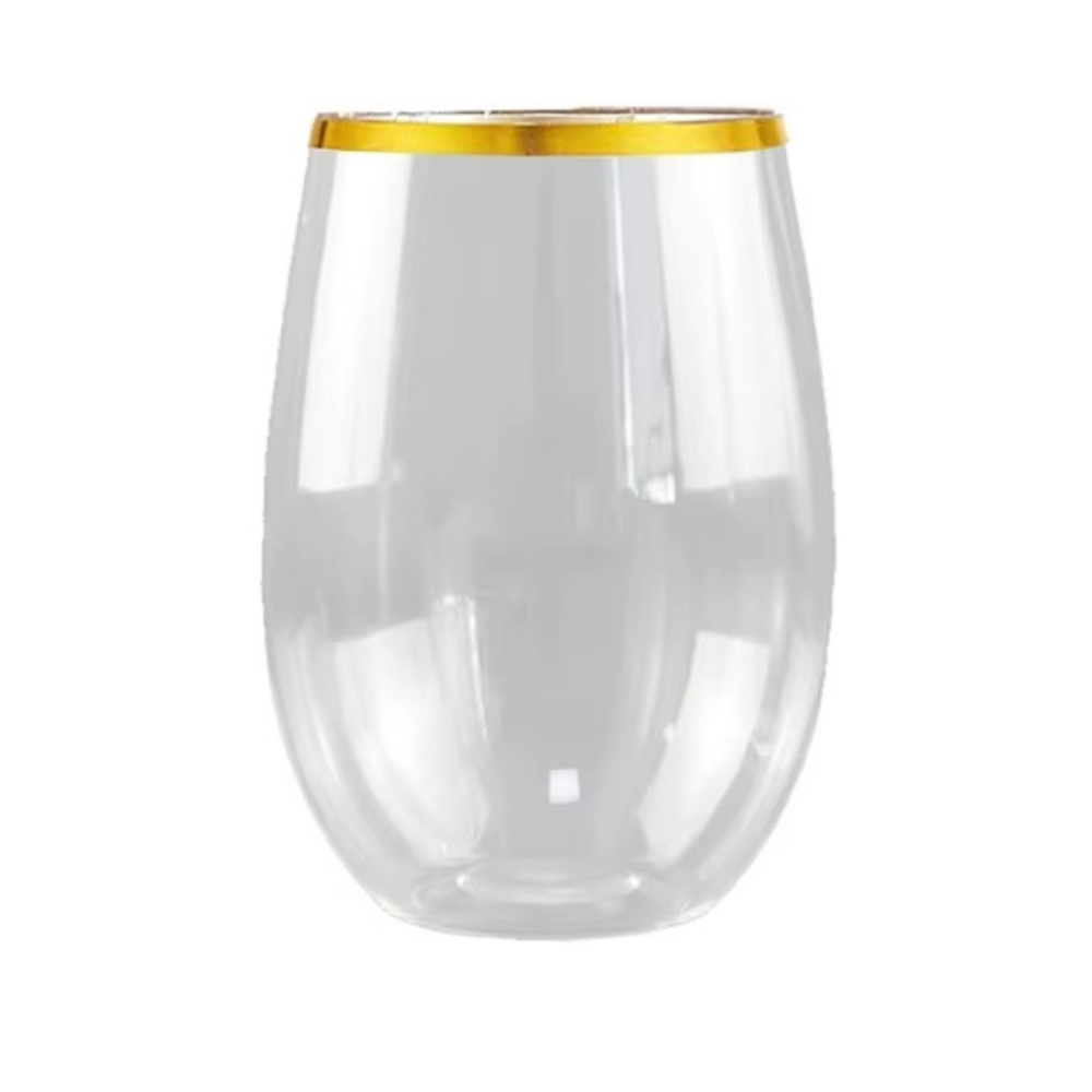 Набор пластиковых стаканов для напитков праздничные крепкие с золотистым ободком 6 шт. 350 мл