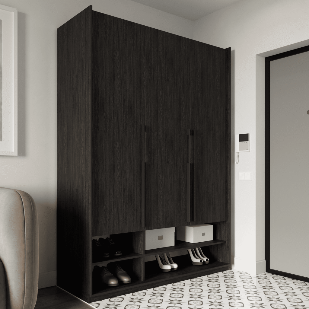 Шкаф распашный MBL R-0006 на 3 дверцы со штангой и полками без антресоли и с 1 парой ящиков Венге темный (7967900865)