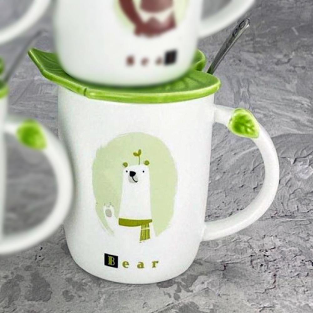 Кружка Зеленый лист/Медведь с крышкой и ложкой 350 мл (21-ведмідь-O8030-57) - фото 7