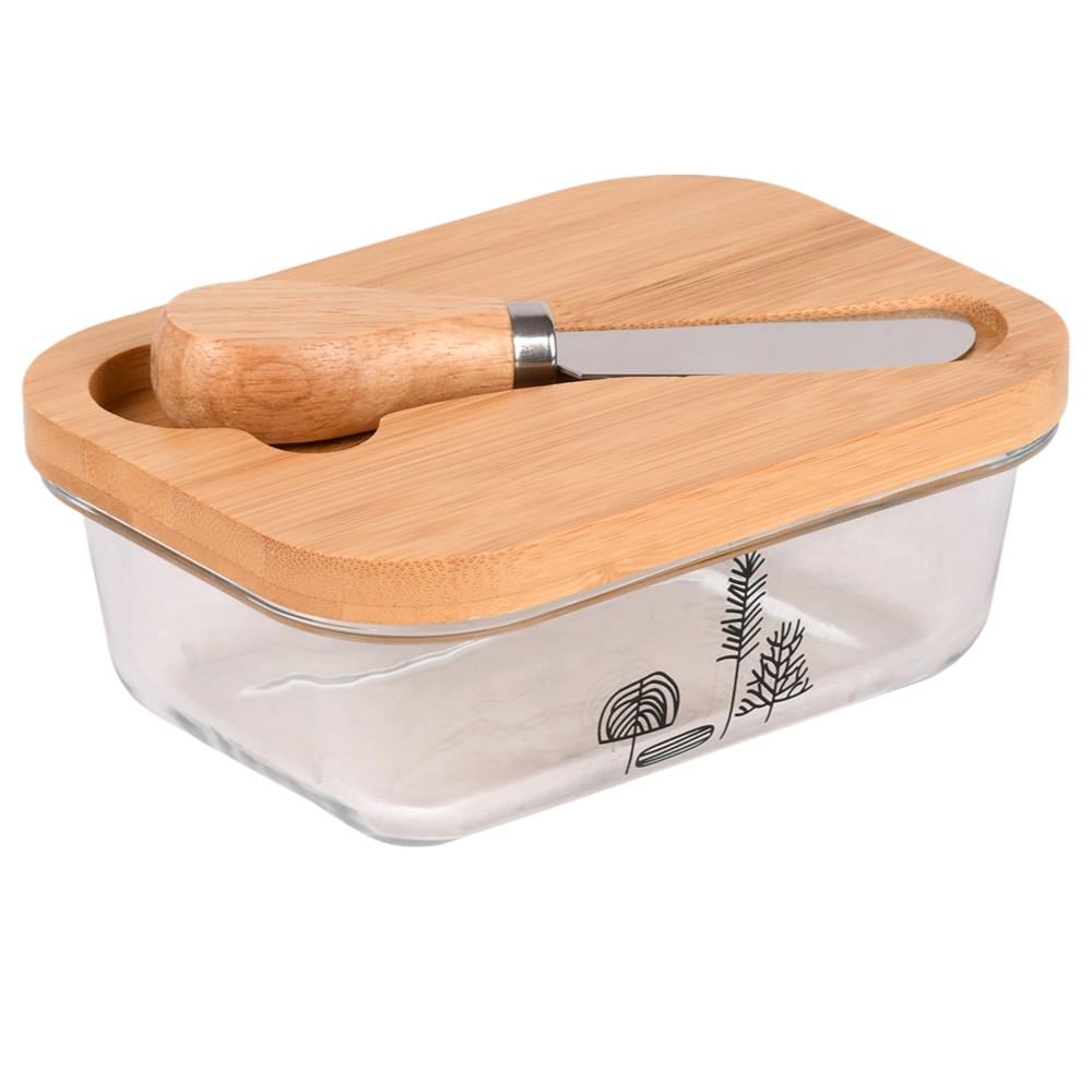 Масленка с крышкой и ножом R34371 10.5х14.5х6 см Прозрачный (30359517)