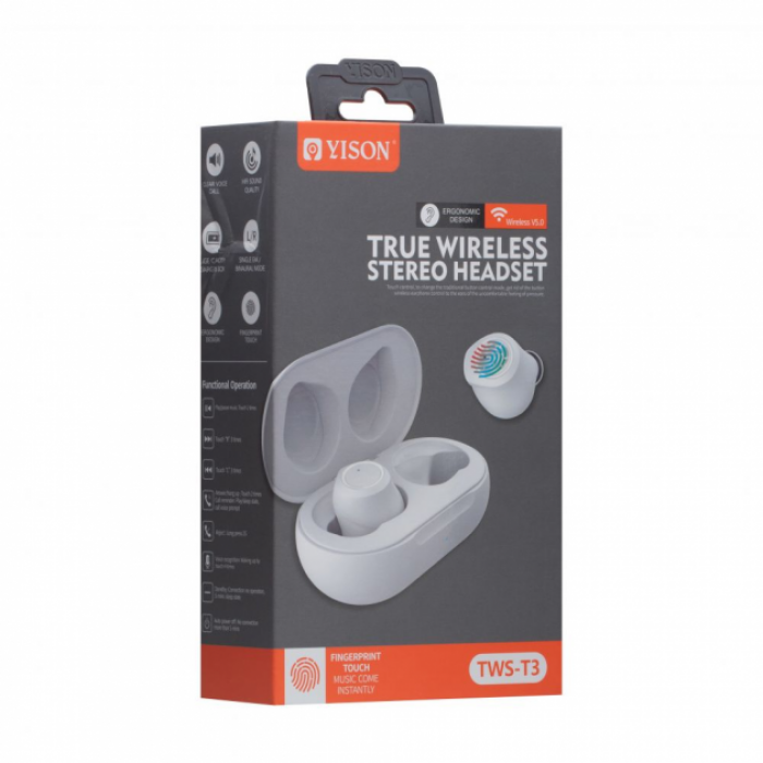 Наушники беспроводные Bluetooth Yison TWS-T3 Белый (1627495277) - фото 5 Наушники беспроводные Bluetooth Yison TWS-T3 Белый (1627495277) - фото 5