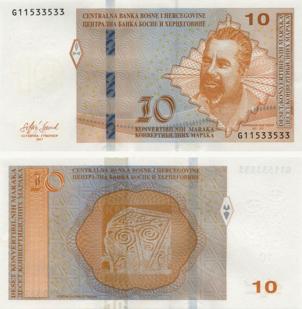 Коллекционная банкнота Босния и Герцеговина 10 марок 2017 UNC (P80)