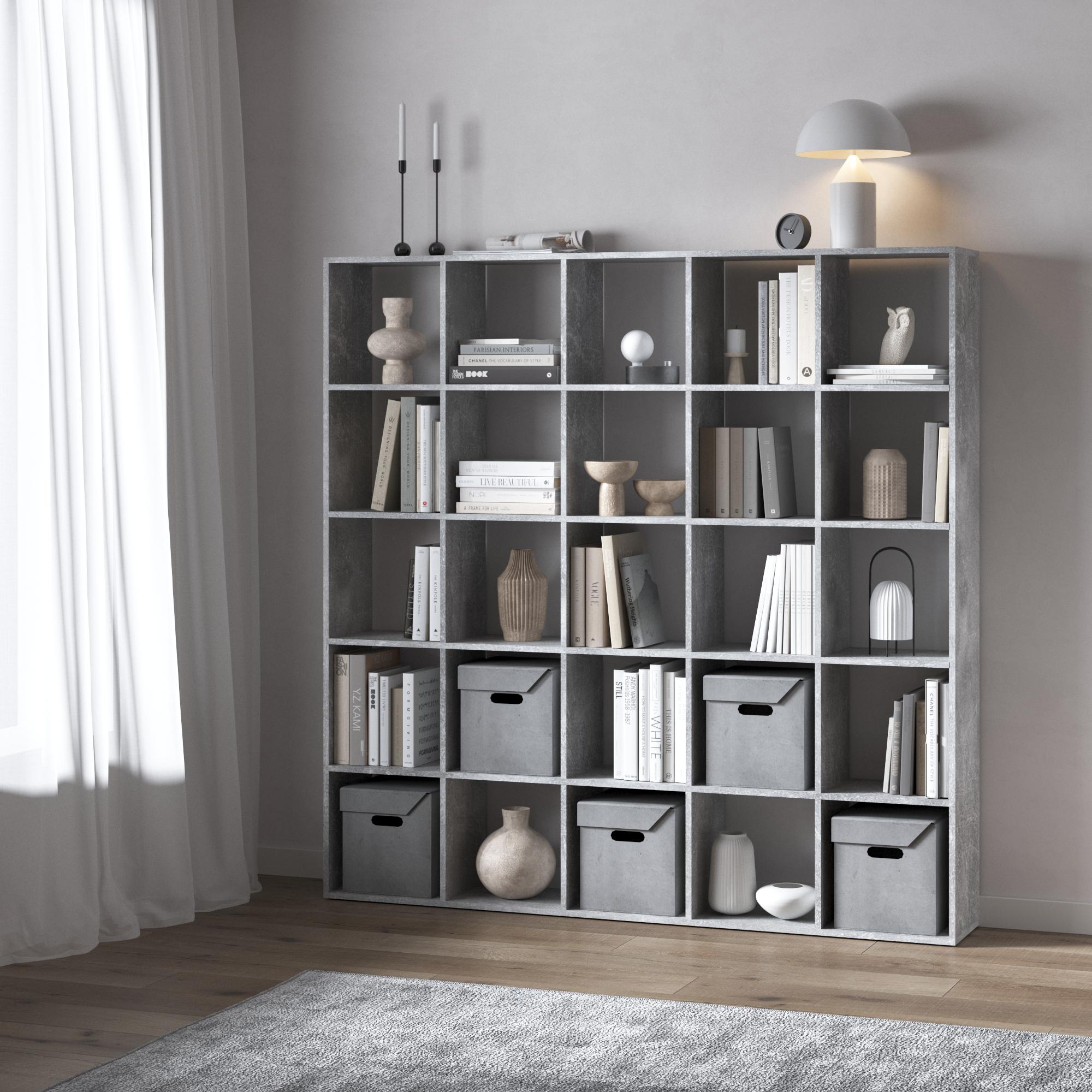 Стеллаж для книг на 25 ячеек Бетон
