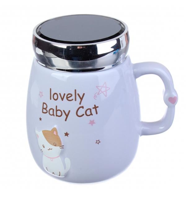 Чашка керамическая Baby cat с ложечкой и крышечкой 480 мл