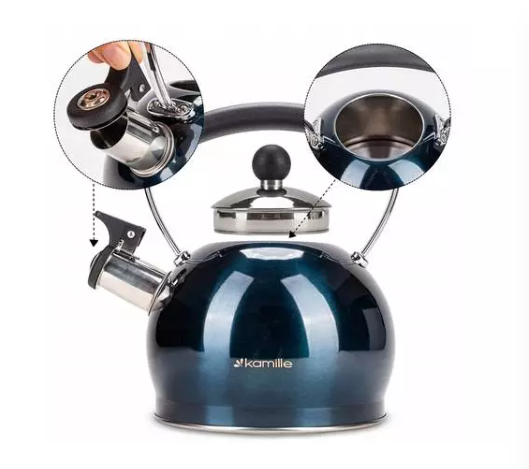 Чайник Kamille из нержавеющей стали со свистком 2 л Синий (0872) - фото 4