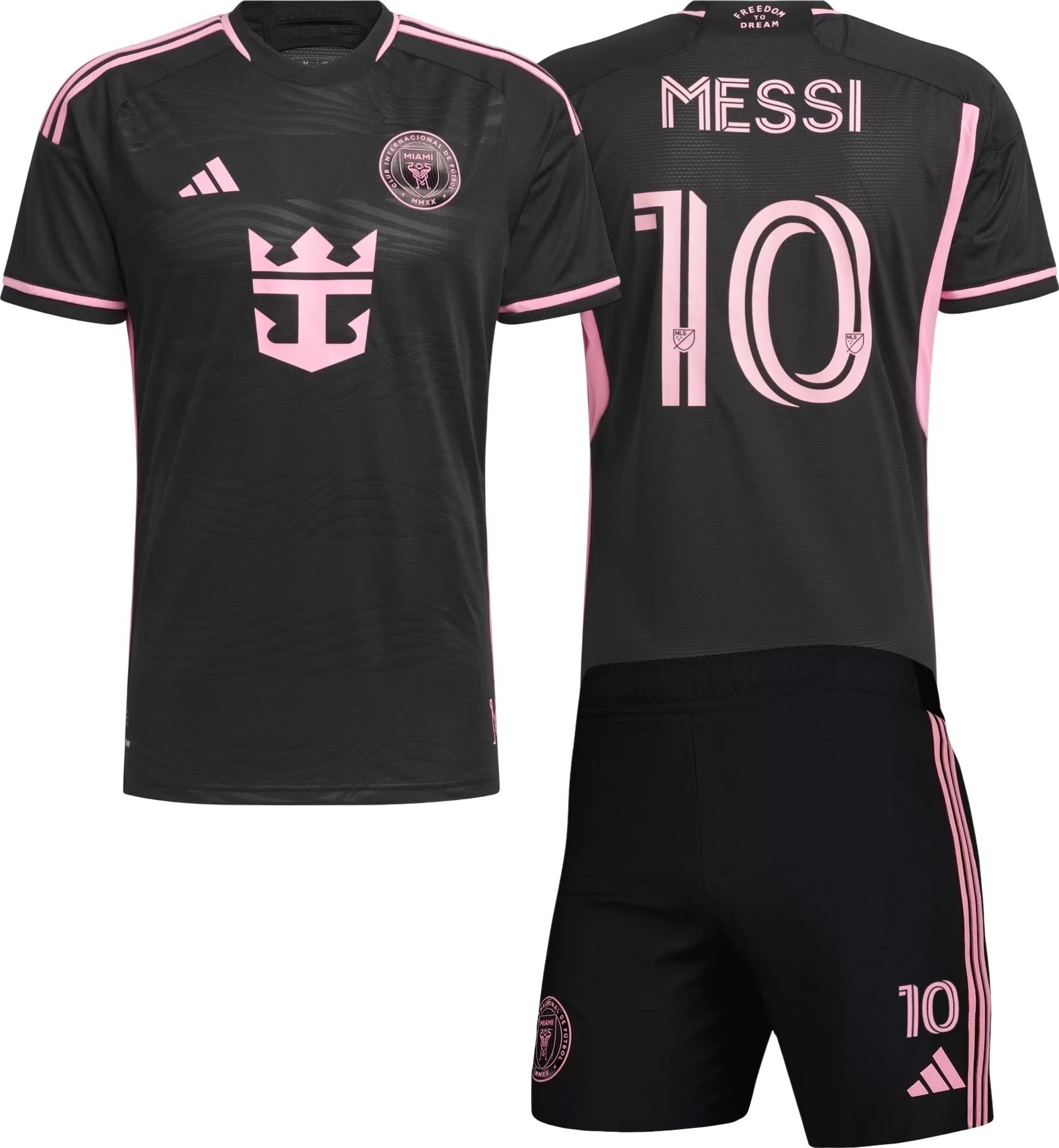 Футбольная форма детская Интер Майами Messi 10 2024-2025 выездная 155-165 см Черно-розовый (F0120)