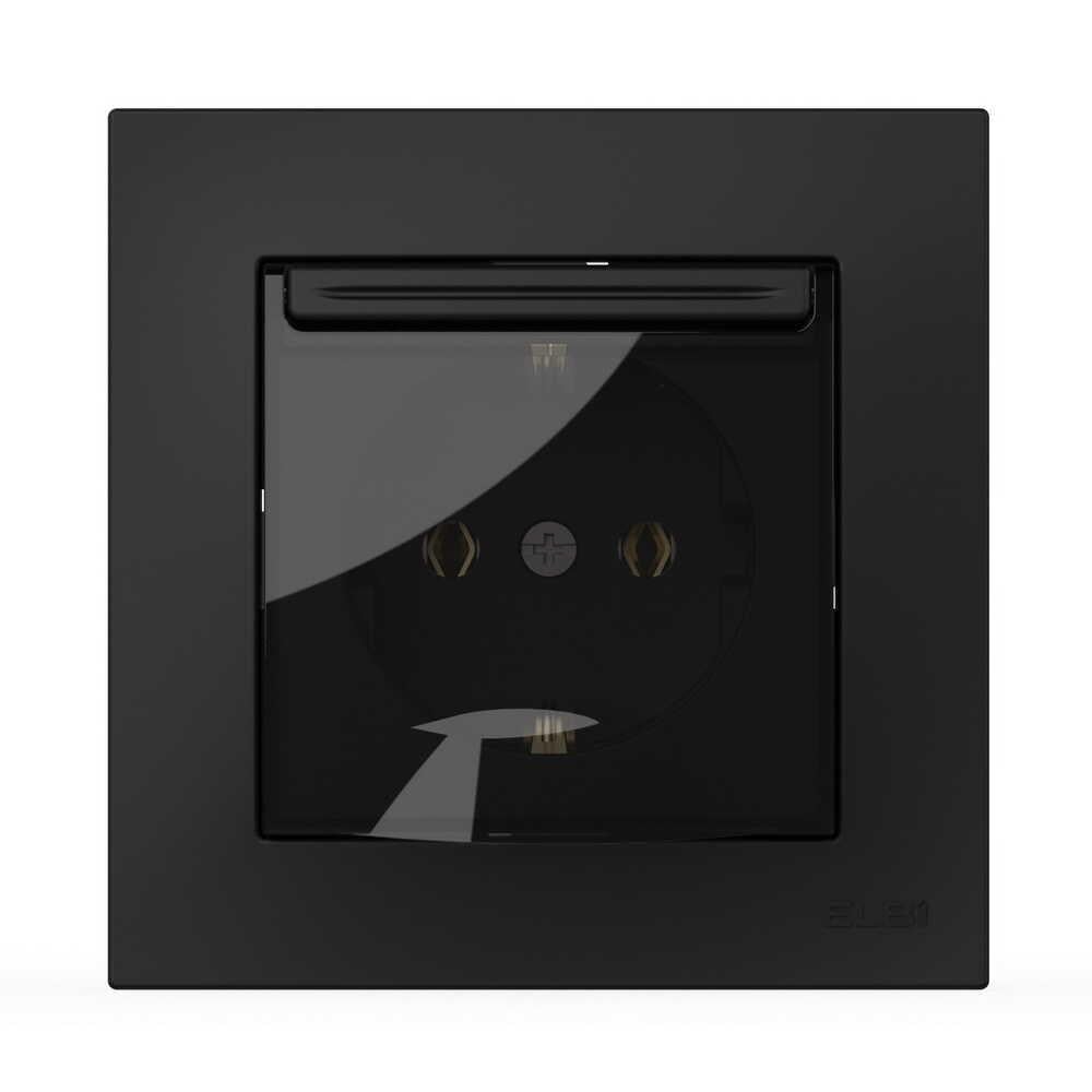 Розетка одинарная с заземлением и крышкой EL-BI VEGA матовый Черный (00000024648)