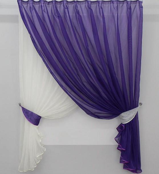 Занавеска на кухню/балкон шифон 280х170 см Фиолетовый/Молочный (076к) - фото 1 Занавеска на кухню/балкон шифон 280х170 см Фиолетовый/Молочный (076к) - фото 1