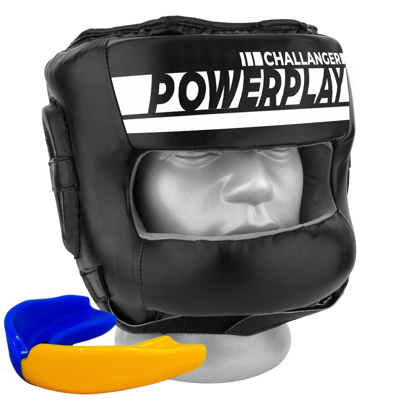 Шлем боксерский тренировочный PowerPlay 3067 с бампером PU/Amara капа в комплекте L Черный