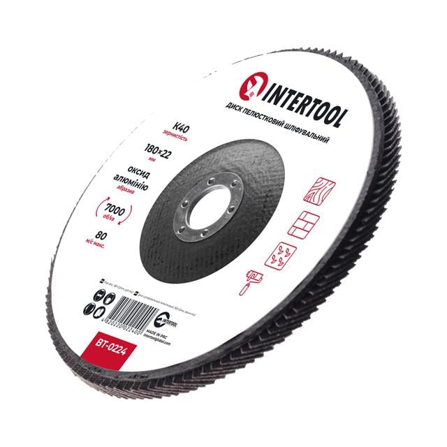 Диск шліфувальний пелюстковий Intertool 180x22 мм зерно K40 (BT-0224) - фото 3 Диск шліфувальний пелюстковий Intertool 180x22 мм зерно K40 (BT-0224) - фото 3