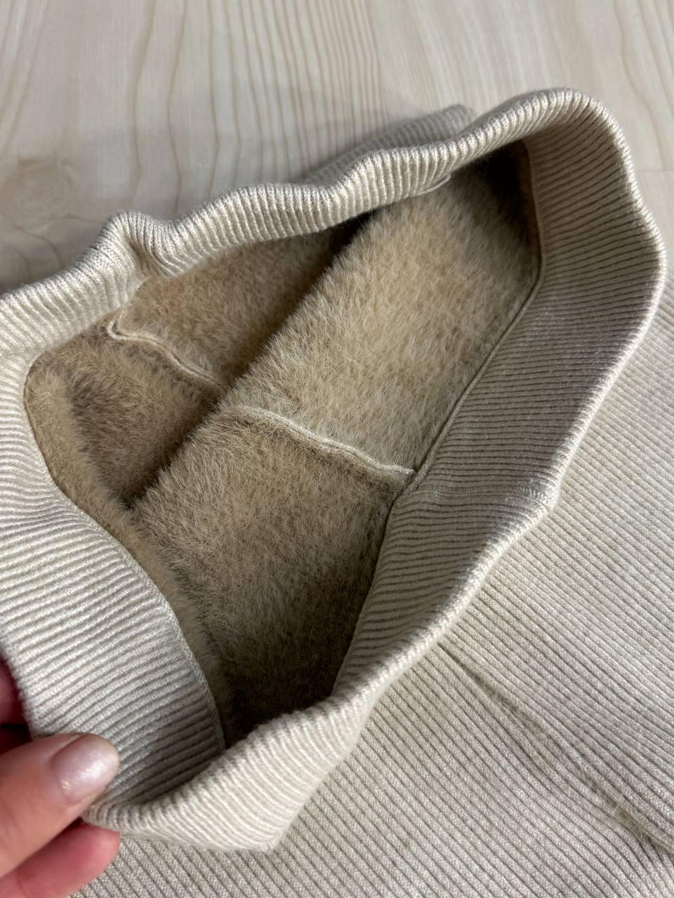 Лосини жіночі A-N 6126-6161 теплі в рубчик на хутрі ангори OS Бежевий (5589) - фото 3