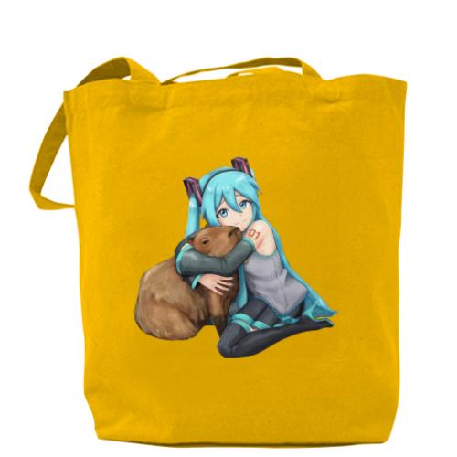 Шоппер Хацуне Мику с капибарой Желтый (14330893-6-186728) - фото 1 Шоппер Хацуне Мику с капибарой Желтый (14330893-6-186728) - фото 1