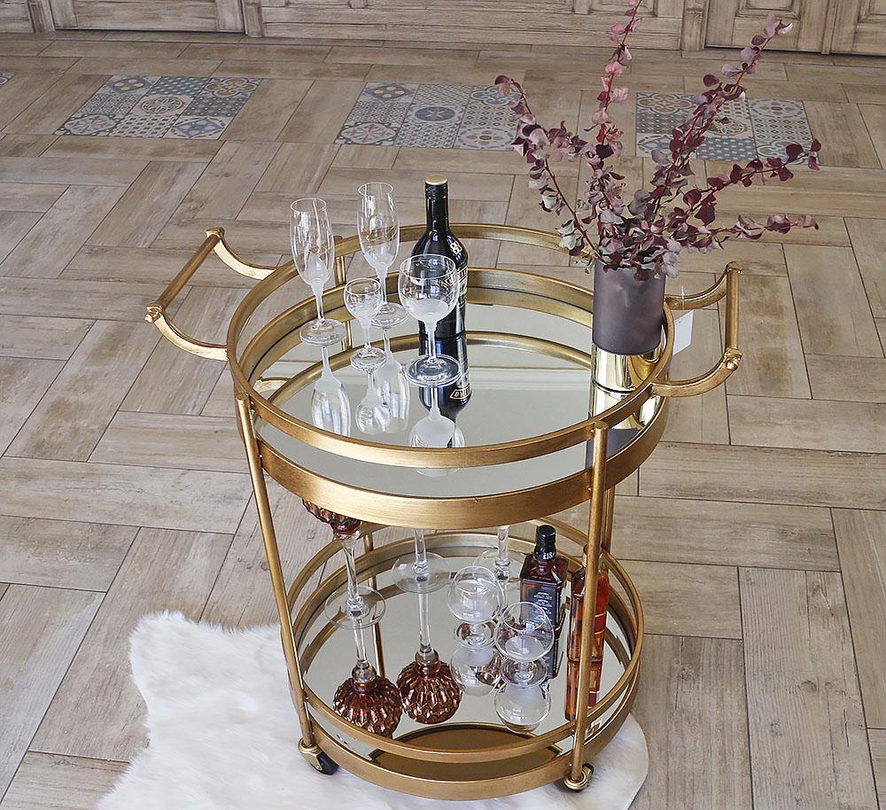 Сервірувальний столик золотий на колесах з металу з дзеркальним покриттям Гранд Презент 96018 - фото 4