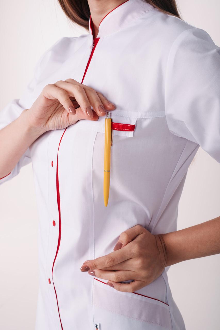 Халат женский TopLine Пекин рукав 3/4 р. 40 Белый/Красный (11334-(40) б-крас.) - фото 6