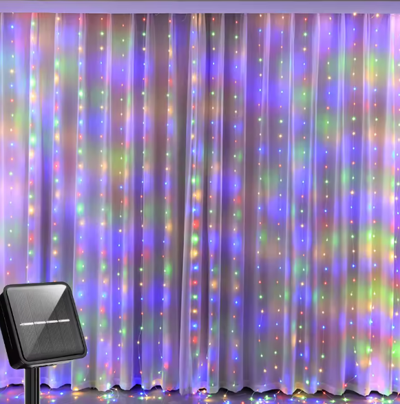 Гирлянда новогодняя штора на солнечной батарее 3х2 м 200LED LED RGB Гирлянда новогодняя штора на солнечной батарее 3х2 м 200LED LED RGB