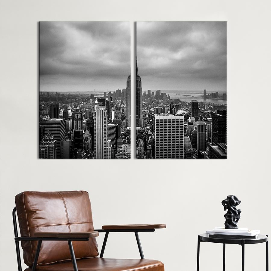 Настінний декор диптих картина на холсті для інтер’єру Чорно-білий хмарочос Емпайр-стейт-білдінг 111x81 см (381-2)