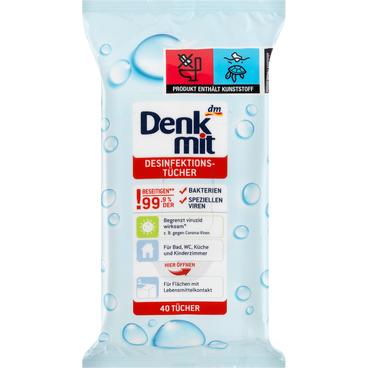 Серветки для прибирання Denk Mit Desinfektion 40 шт. (13346557)