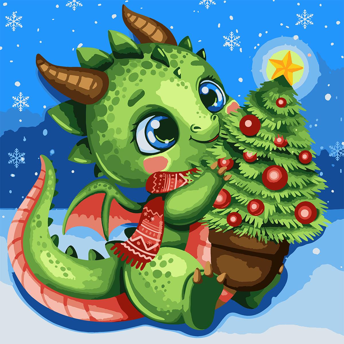 Картина по номерам Santi Дракон и елка 40x40 см (Top-954758)