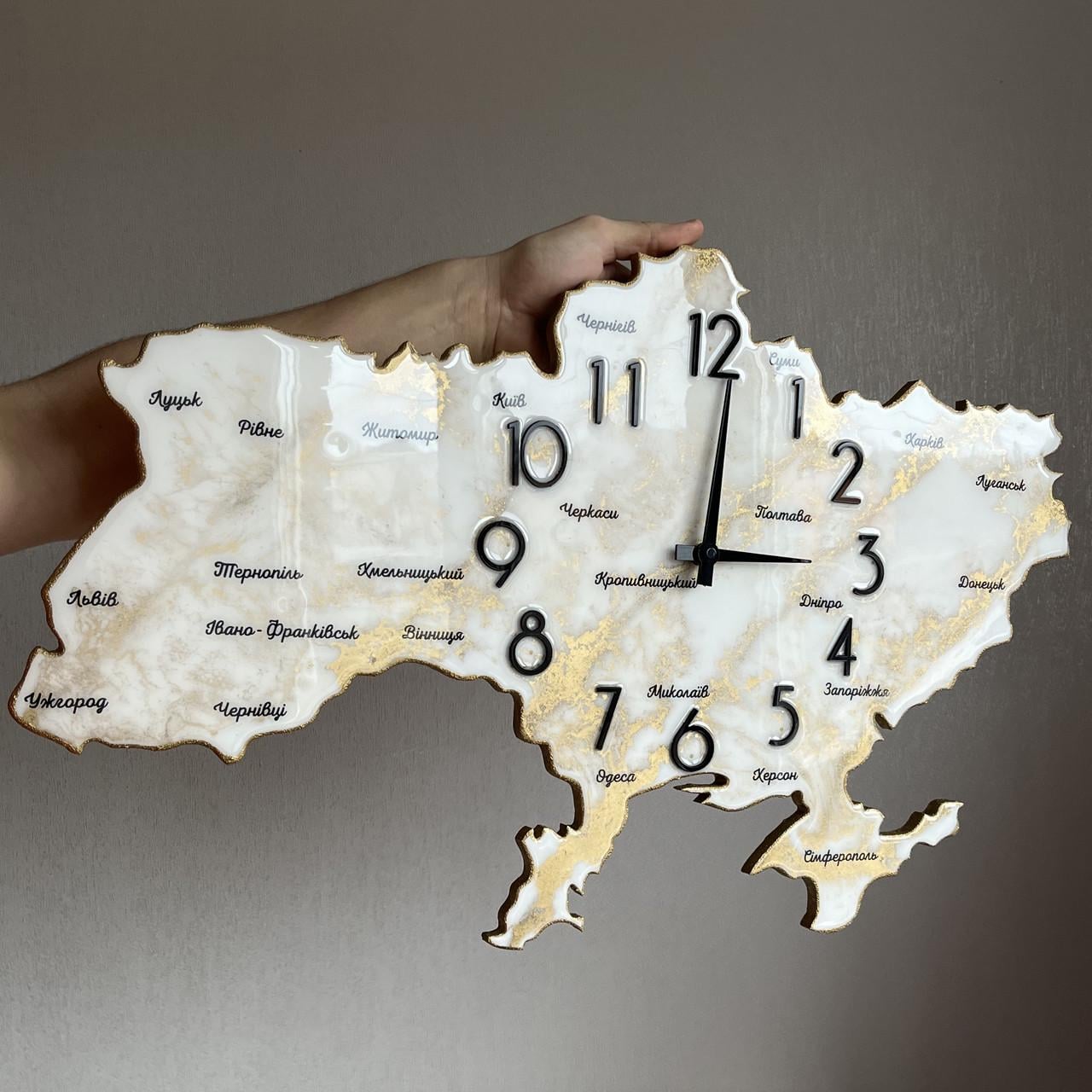Часы настенные из эпоксидной смолы Карта Украины 90х57 см