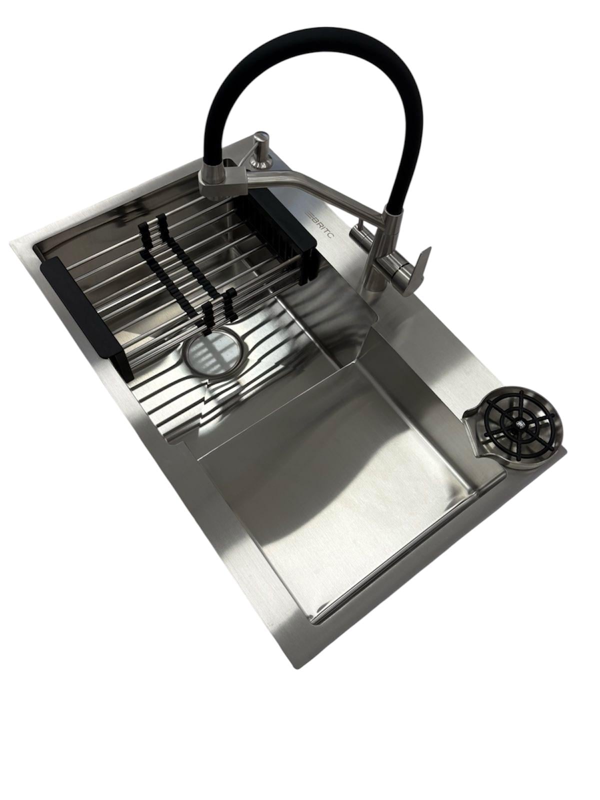 Мойка для кухни левая Britc 7848 см LB/кран с подключением к фильтру воды Черный