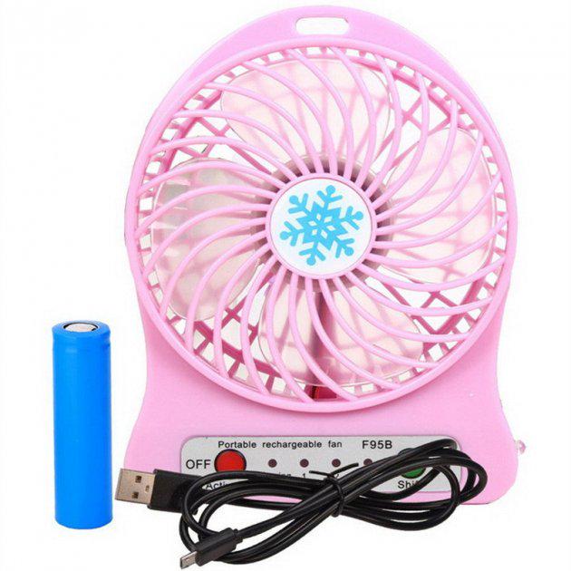 Вентилятор акумуляторний Portable Fan 01 з фонариком настільний портативний Pink
