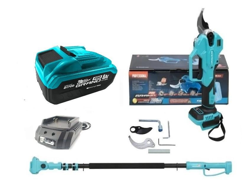 Секатор аккумуляторный бесщеточный Grand СА-40F/20BL-base удлинитель 3 м/дисплей/подсветка/один аккумулятор 8 Ач/зарядное устройство (30843336)