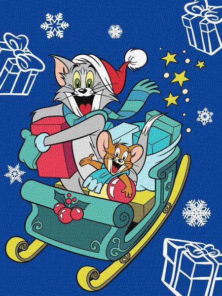 Картина по номерам Ideyka Tom and Jerry: на санках 30x40 см (Id-KHO6859)