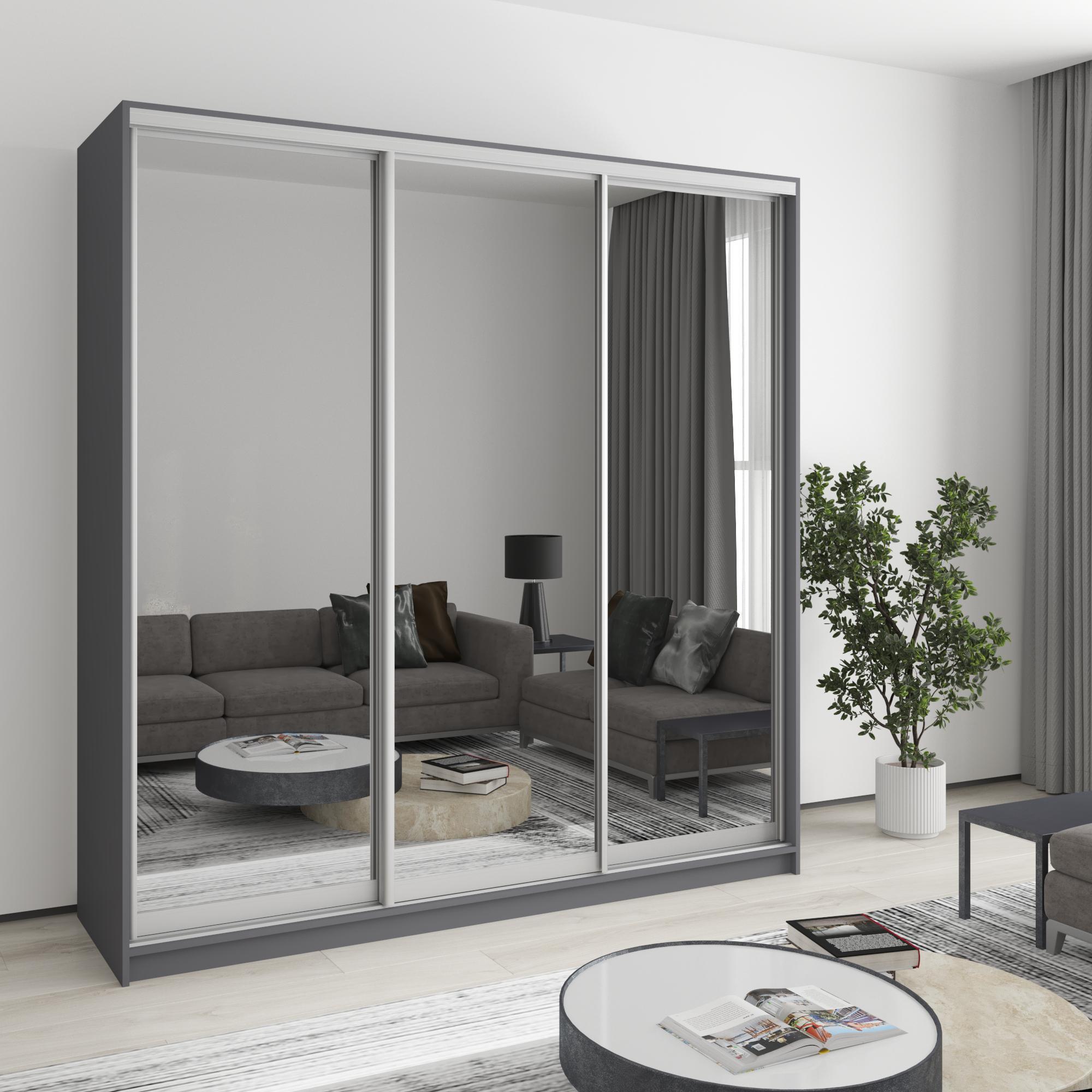 Шкаф-купе трехдверный MebelStar Комбо AL 3 зеркала 200x45x240 см Антрацит (MBS-1707) Шкаф-купе трехдверный MebelStar Комбо AL 3 зеркала 200x45x240 см Антрацит (MBS-1707)