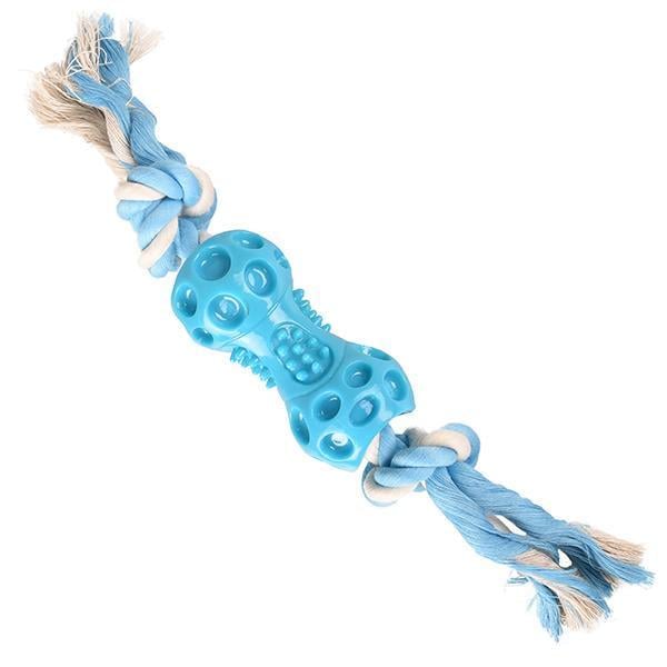 Игрушка для собак Flamingo Lindo Dumbbell With Rope Гантель с канатом 5х5х34 см Голубой
