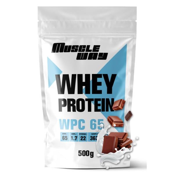 Протеин сывороточный для роста мышц MuscleWay WPC 65 концентрат 500 г Молочный шоколад (21-137-WPro-65-mch-500gr)