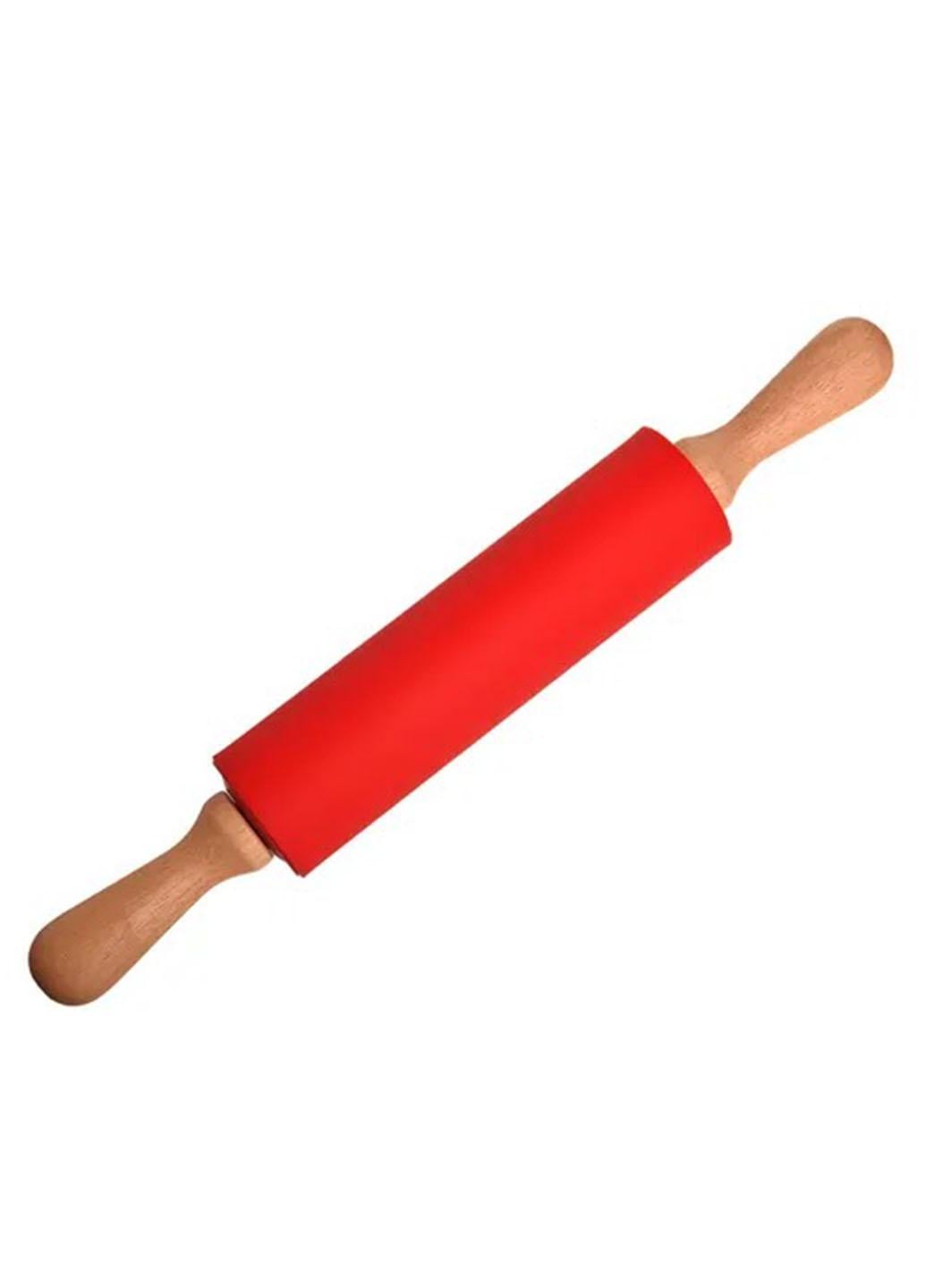 Скалка для теста силиконовая Frico FRU-847 с деревянными ручками 43,5x5,3 см Красный (847Е)