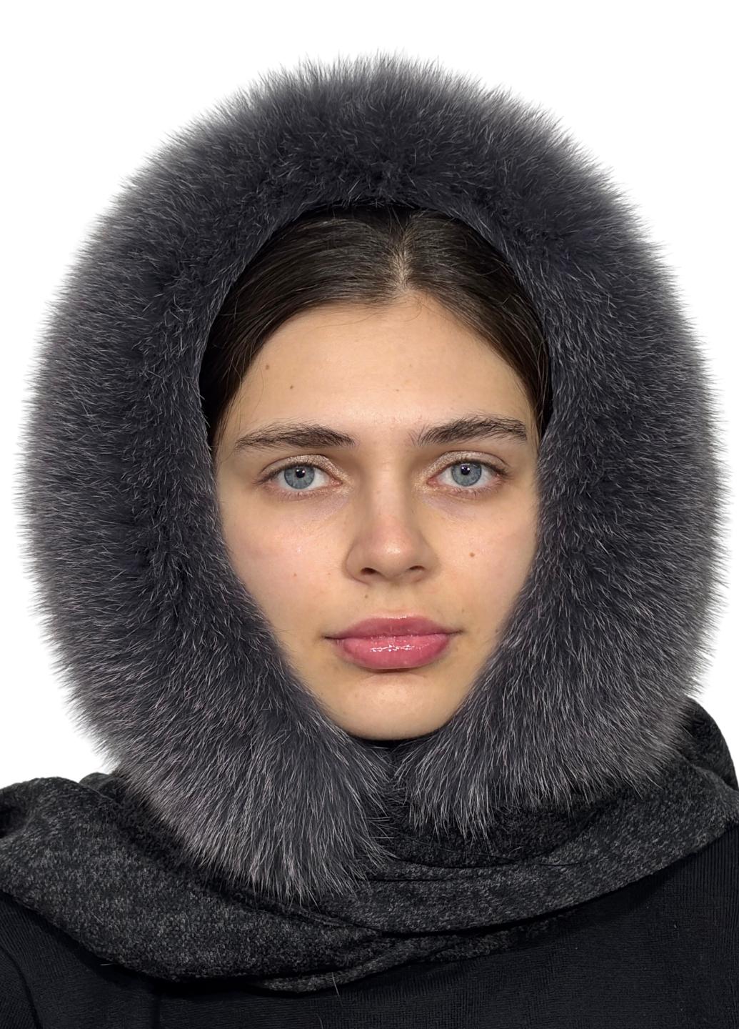 Капюшон женский Меховой стиль Елизавета из натурального меха песца и ангоры Серый (406/G)