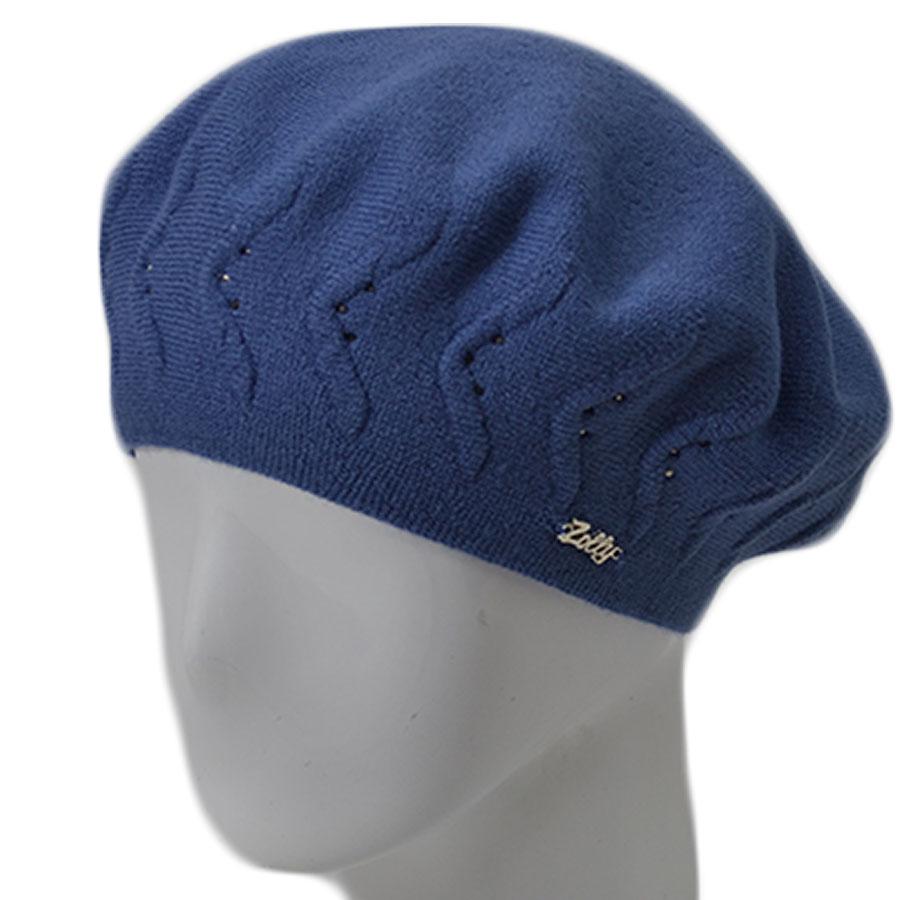 Берет женский Zolly ZH187 двойной тонкой вязки с стразами Джинсовый