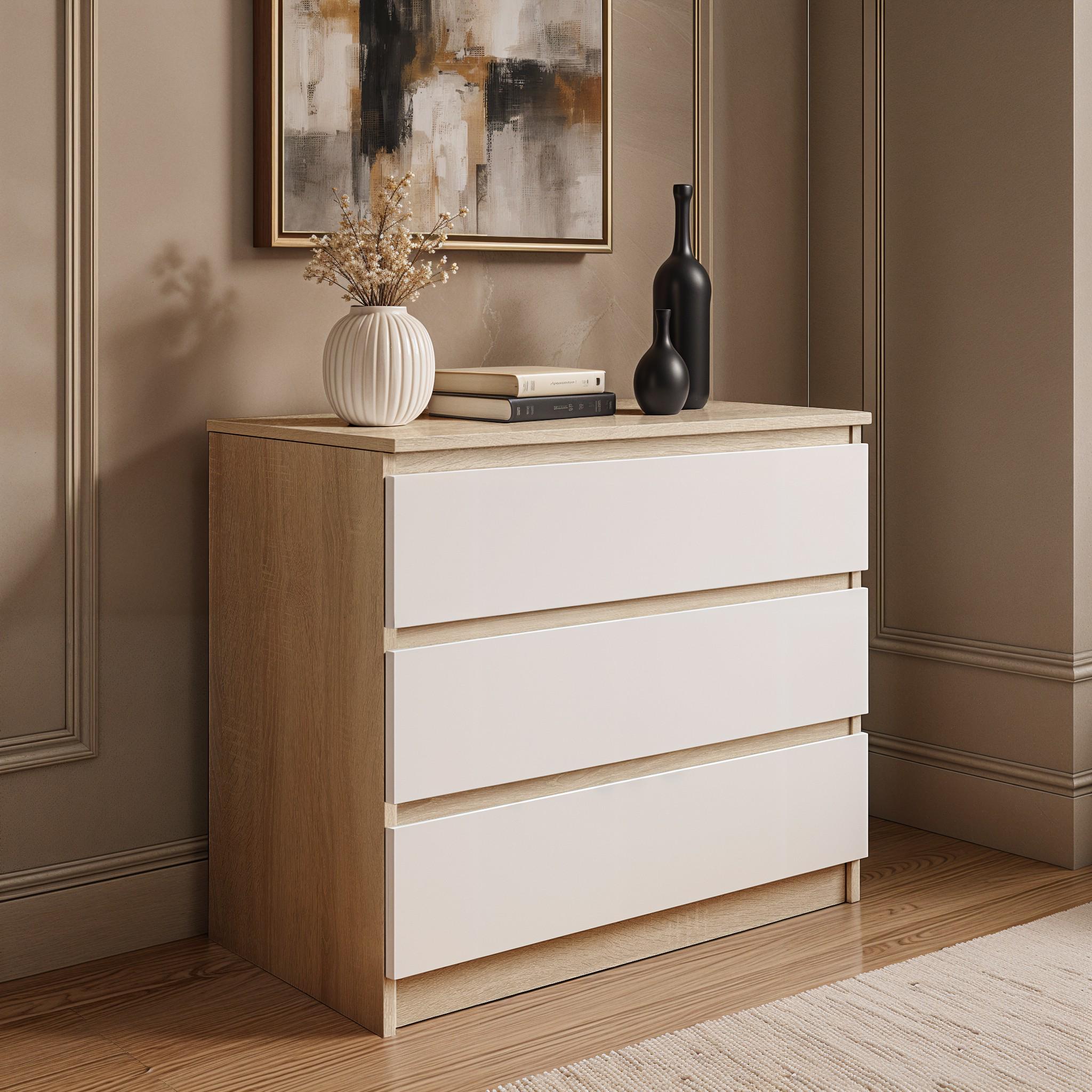 Комод на 3 ящика без ручек FT-214 800х400х755 мм Дуб сонома/Белый - фото 2