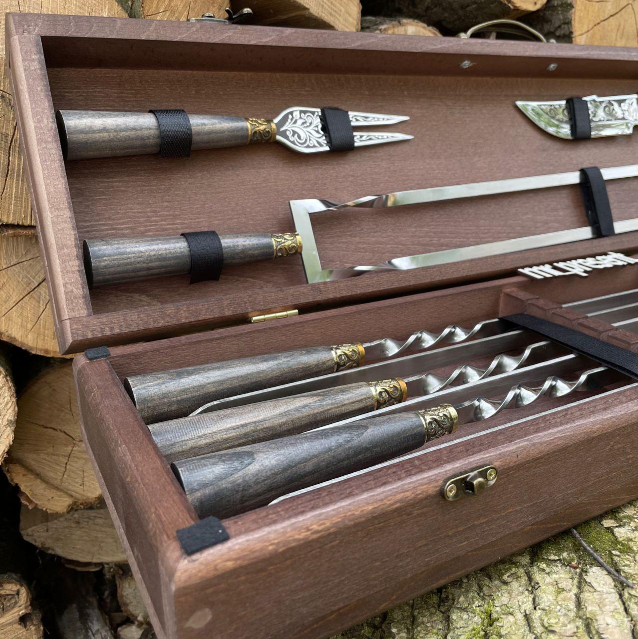 Набір шампурів Lux-Premium №10 ручної роботи (19217427) - фото 3 Набір шампурів Lux-Premium №10 ручної роботи (19217427) - фото 3