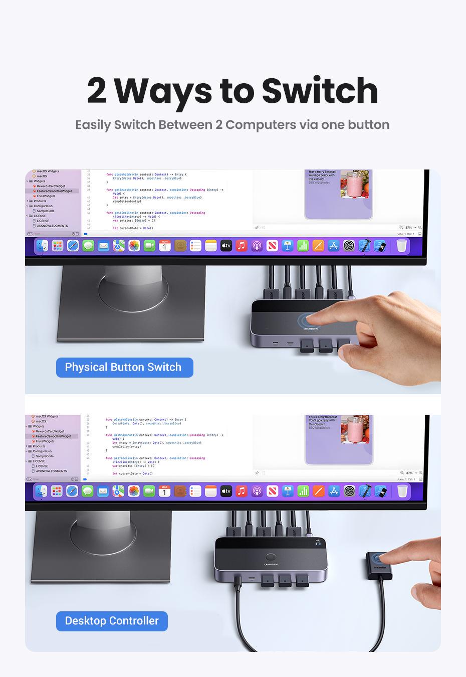 Перемикач KVM HDMI Ugreen на 2 комп'ютери 4K 60Hz USB 2.0 (15707) - фото 8