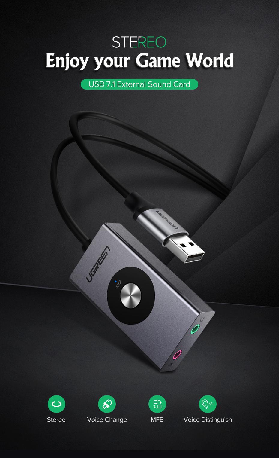 Звукова карта з підтримкою мікрофону UGREEN USB-2x 3,5 мм minijack 16 біт/48 кГц 7.1 Канал 1 м Чорний (50711) - фото 2 Звукова карта з підтримкою мікрофону UGREEN USB-2x 3,5 мм minijack 16 біт/48 кГц 7.1 Канал 1 м Чорний (50711) - фото 2