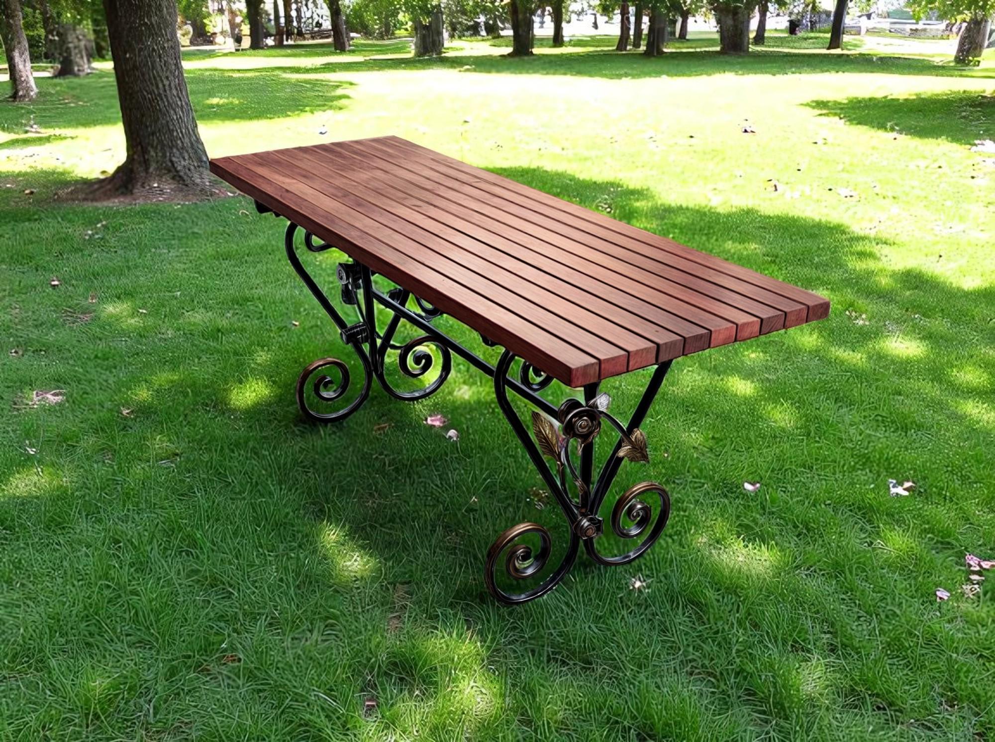 Стол кованый садовый Камелия для дачи/терассы/беседки 1300х700х800 мм Черешня - фото 2