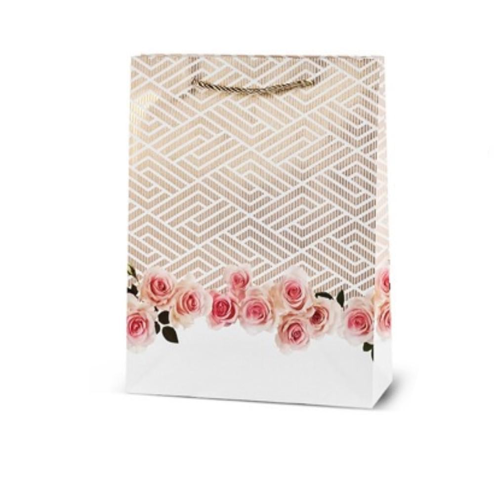 Подарочный пакет с ручками Stenson Floral R33177-L 30х41,5х12 см Золотой (24869019)