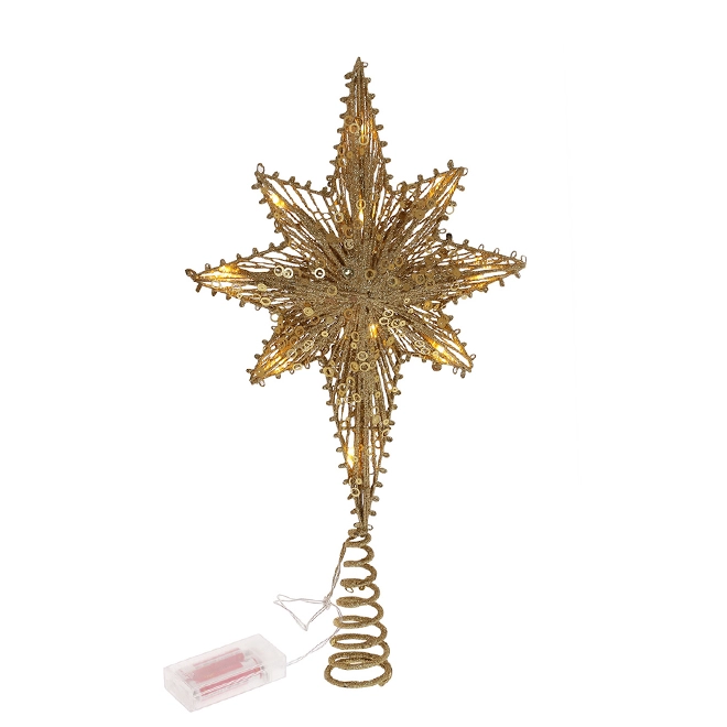 Верхушка металлическая на елку Звезда с подсветкой 40 см Золотой (13129)