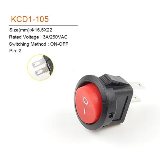 Переключатель без подсветки KCD1-105 On-Off 2pin1 клавиша 3-6 А 125-250 В Красный (63) - фото 3