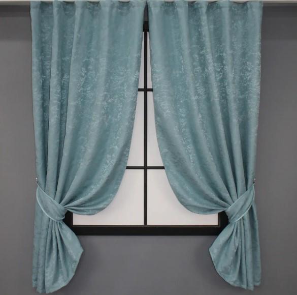 Комплект коротких штор лен мрамор Pavliani 1,3х1,7 м 2 шт. Темно-голубой (1371ш)