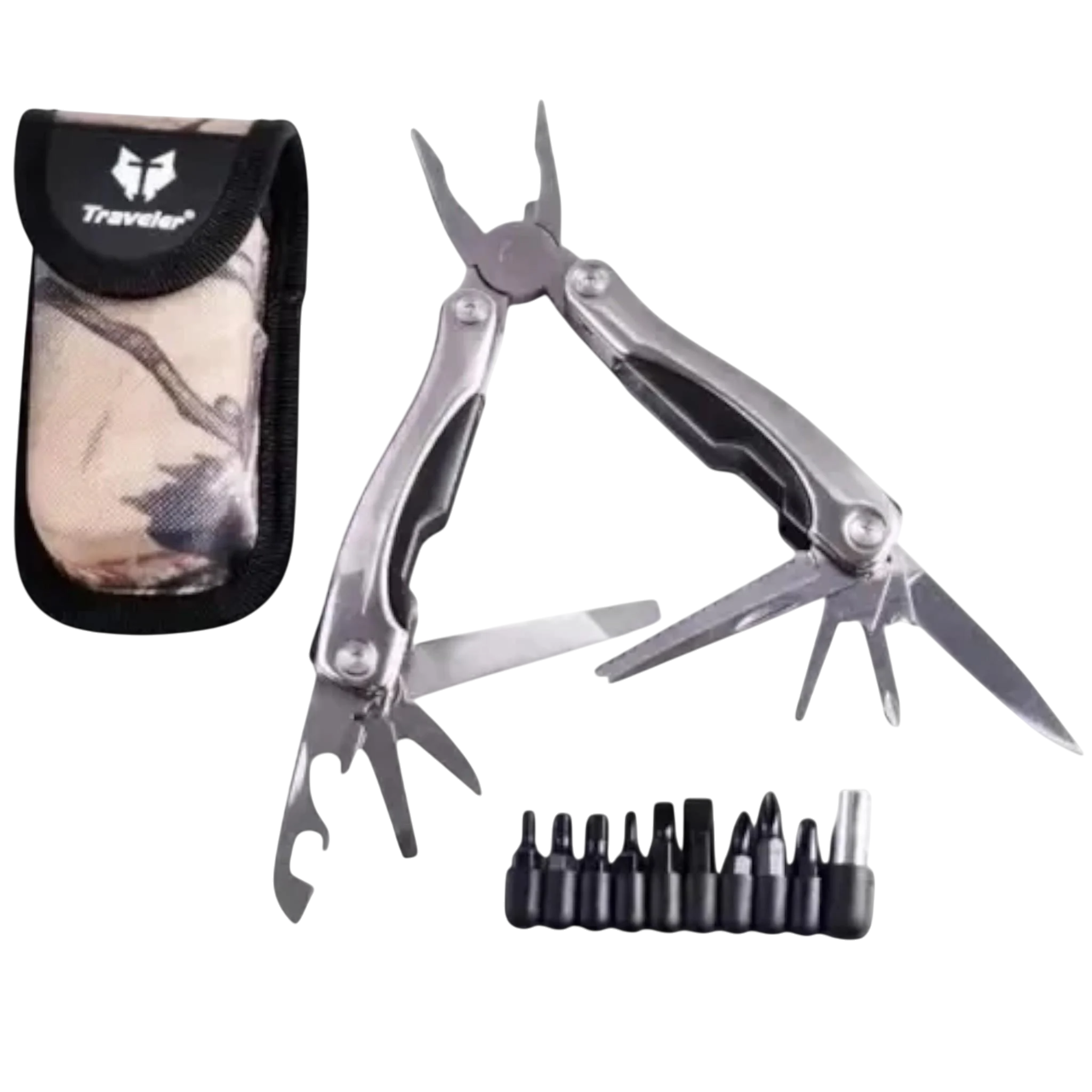 Мультитул Traveler Gloss MT 6в1 с набором бит в чехле Silver (25676123)