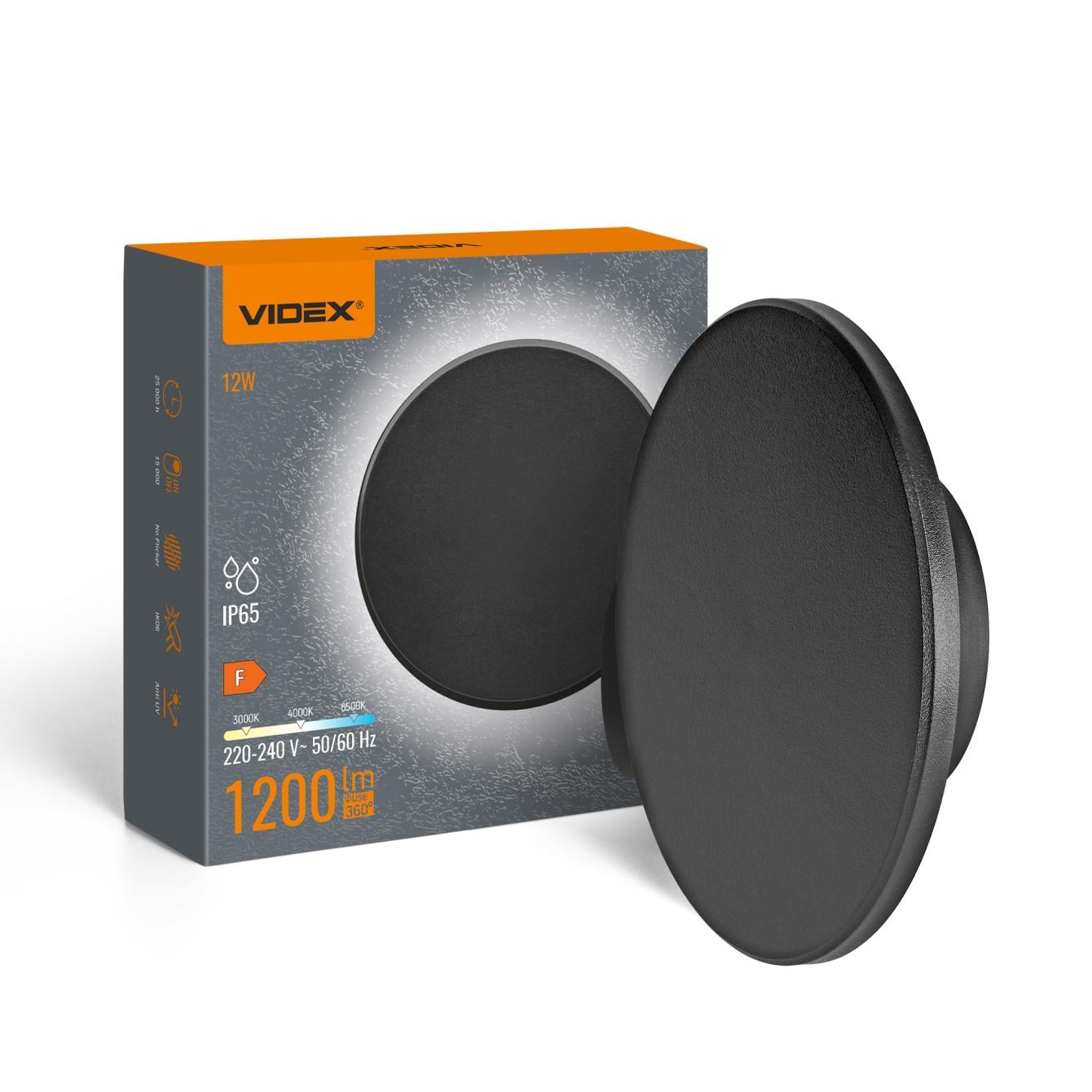 Світильник LED Videx WL03 настінний IP65 12W 3000/4000/6500K Black (28764)