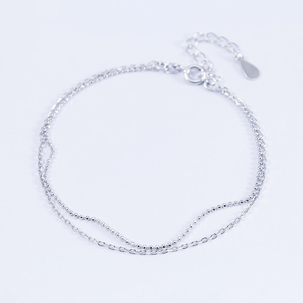 Серебряный браслет двойной с бусинами (b2-15)